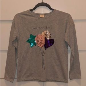 Zara Girls Gray Long Sleeve • FLIP SEQUIN •Size 10